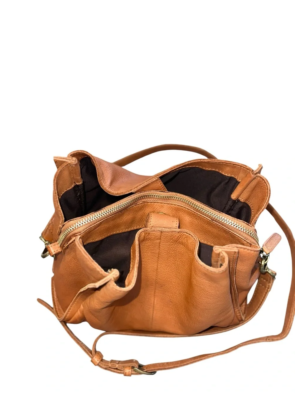 Vilenca Holland Genuine Leather Cognac Crossbody Shoulder Bag Adjustable Strap